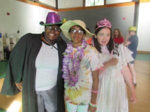 Elizabeth and friends in the gym at Camp Royall, an autism summer camp